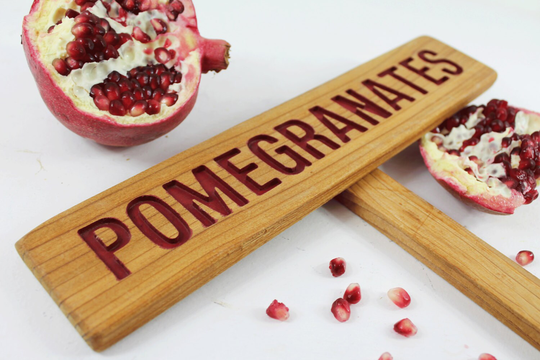 Pomegranates Sign, Fruit Tree Marker, Cedar Wood Sign, Garden Plant Shrub Outdoor Sign