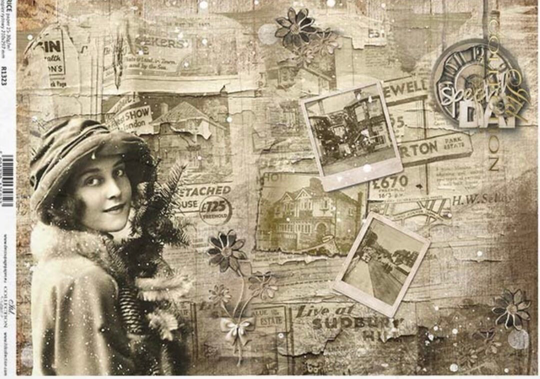 Rice Paper For Decoupage, Vintage Woman, Decorative Mulberry, Scrapbooking, Card Making, 1 A4 Sheet, R1323