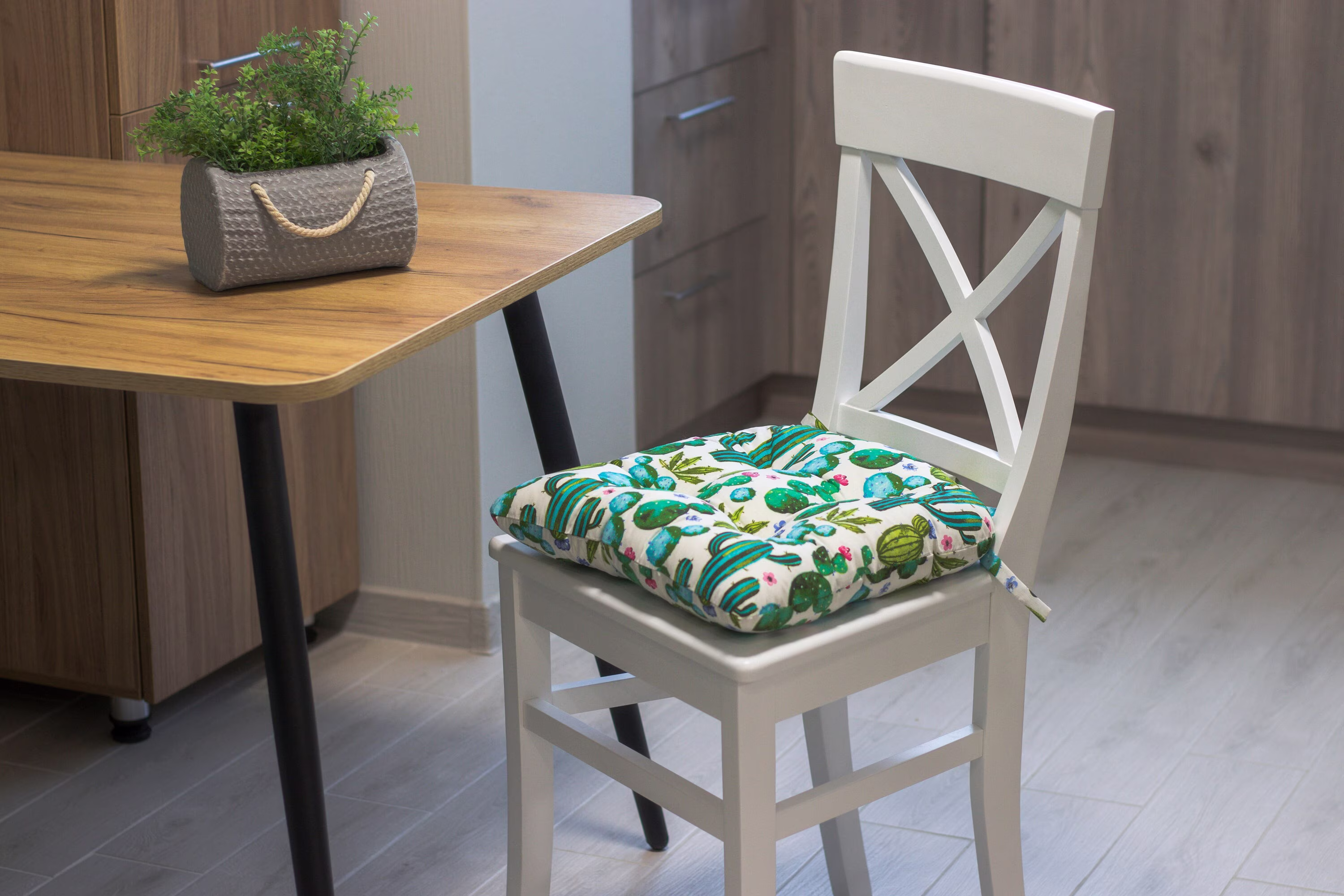 U-Shape Cushion, Chair Square Pads For Chairs, Cushion With Ties, Cactus