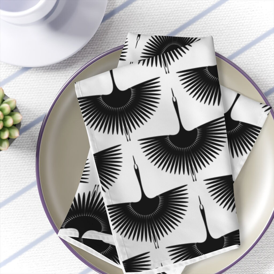 Japanese Table Napkins Black & White Dinner Napkins Set Of 4 Japanese Kitchen Decor Oriental Crane Table Decoration Asian Fabrics