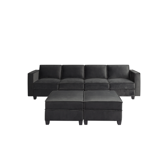 6-pieces U-shaped Sectional Sofa Velvet Reclined Reclined Sofa & Chaise Modular Design