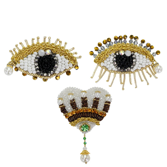 Beaded Milagro Heart Eyes Patches Sacred Embroidered Applique Sew On Crystal Mexican Art Bags 1 Set/3 Pieces