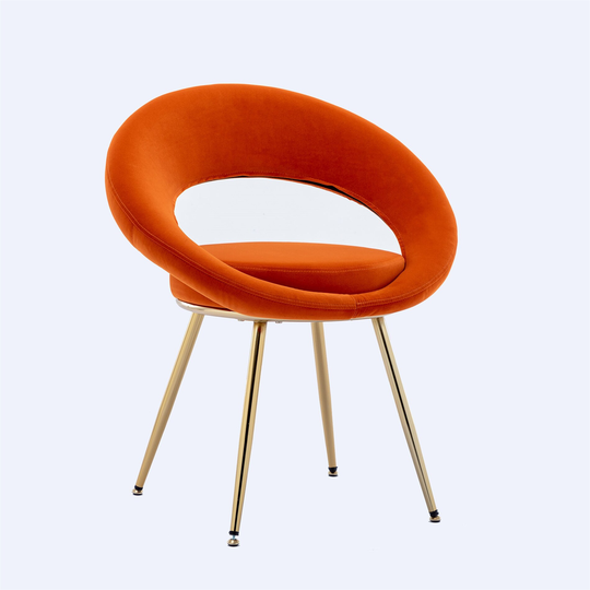 Orange Velvet Modern Accent Lounge Chair with Gold Plated Legs
