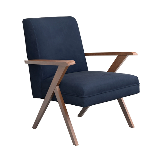 Wooden Arms Accent Chair in Dark Blue