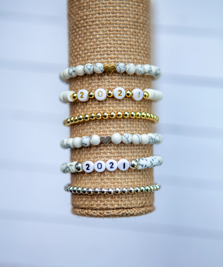 Neutral Bracelet Stack | Choose 1 Or 3 Bracelets 6mm Graduation Gift Stretch For Senior Clay Discs & Howlite
