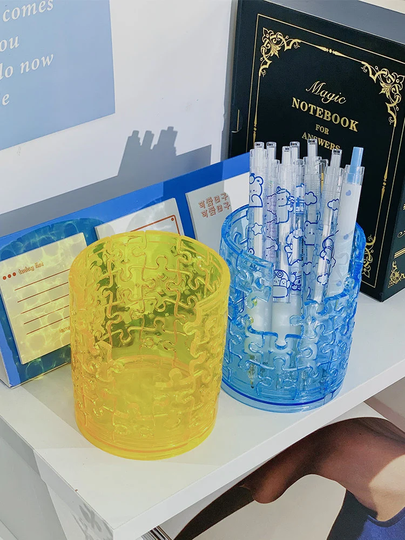 Ingenious Puzzle Diy Pencil Cup, Unique Pen Holder, Modern Office, Desk Organization, Office Decor
