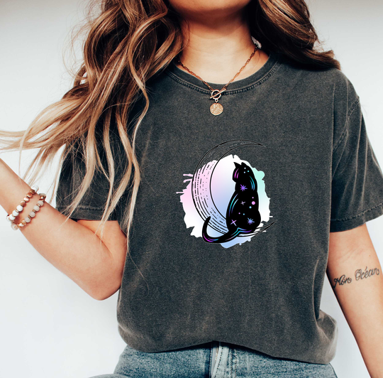 Comfort Colors Magic & Celestial Cat Moon Shirt, Top, Animals T-Shirt, Comfy Oversized Boho