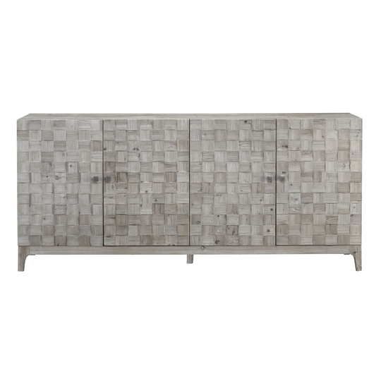 Kiara 79" Carved Reclaimed Pine Light Grey Wash Sideboard