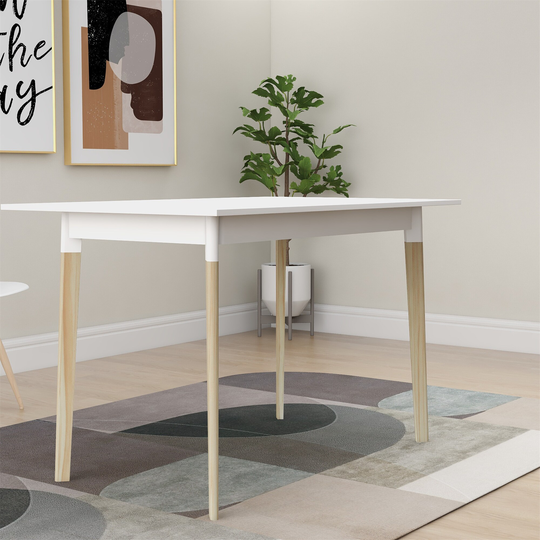Dining Table for Kitchen, Rectangular Table with Solid Wood Leg, White