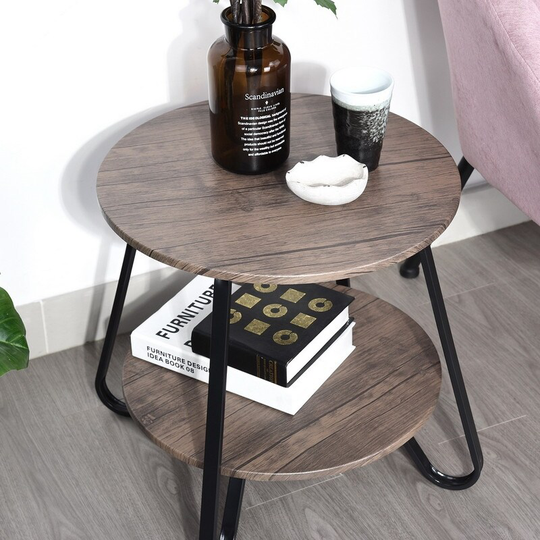 18-inch 2 Tiers Small Round Coffee Table End Table, Wood