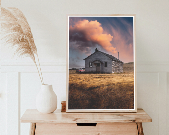 Countryside Schoolhouse & Colorful Landscape - Montana Landscape One Room Schoolhouse Under Beautiful Sky