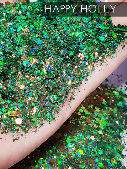 Happy Holly Color Shift Glitter, Green To Gold Custom Mix Tumbler Glitter For Cup, Green