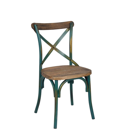 Zaire Side Chair (1Pc) in Antique Turquoise & Antique Oak, Wooden Seat/Backrest Top Trim