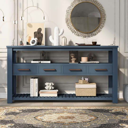 Modern Console Table Entryway Table with 4 Drawers,2 Shelves