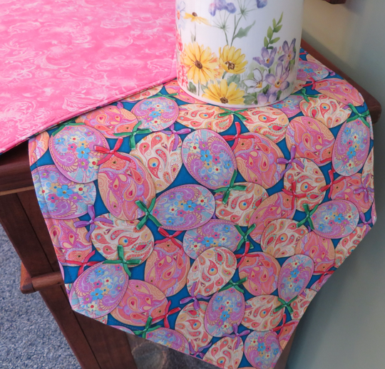 72" 90" Easter Table Runner Reversible Pink Decorated Eggs Dyed Colored Easte Centerpiece Linens