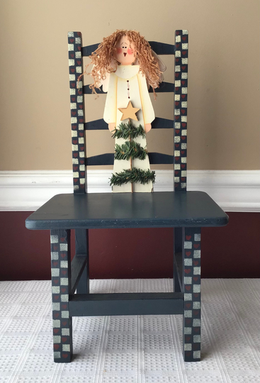Vintage 16" Wooden Doll Chair With Christmas Angel/ Decor