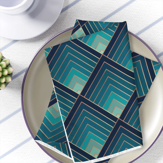 Art Deco Table Napkins Blue Gold Dinner Napkins Set Of 4 Vintage Kitchen Decor Art Nouveau Table Decoration Fabrics