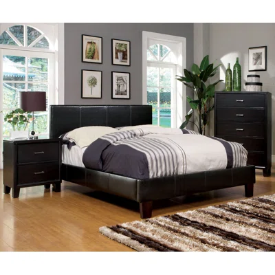 Cordai 39.5" Height Faux Leather 3-Piece Full Bed, Nightstand And Chest Set