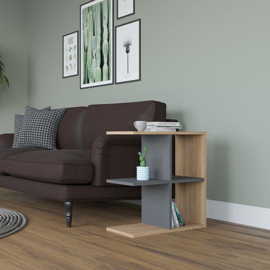 Kennedy Side Table - Oak- White Anthracite End Modern Living Room Cube Shelving