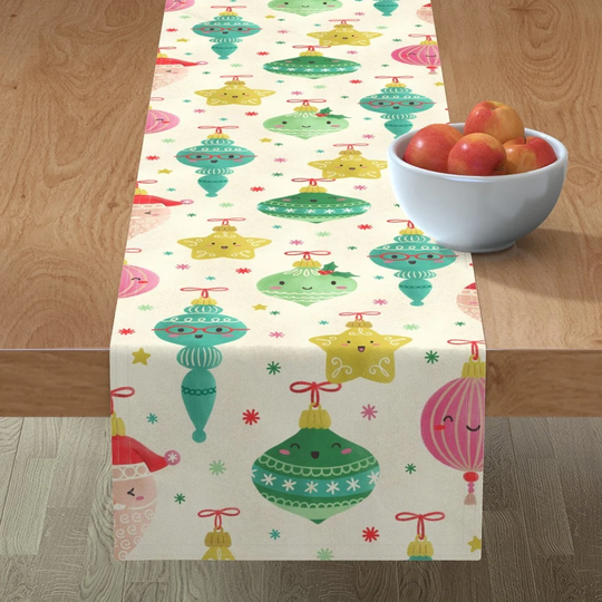 Kawaii Ornaments Table Runner - Christmas By Moonpuff Intage Cute Cotton Sateen Spoonflower