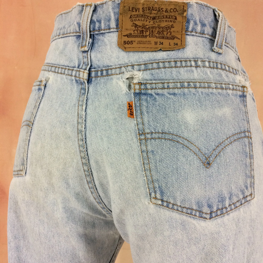 Sz 34 Vintage Levis 505 Womens Distressed Jeans Light Wash W34 L33 High Waisted 90's Ripped Boyfriends Mom
