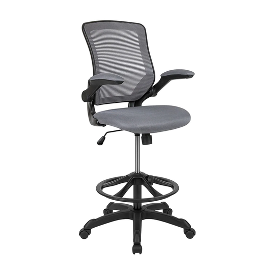 Offex Mid-Back Mesh Ergonomic Drafting Chair with Adjustable Foot Ring and Flip-Up Arms - Dark Gray