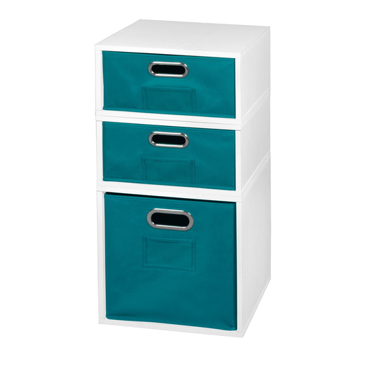 Noble Connect Storage Set- 1 Full Cube/2 Half Cubes with Foldable Storage Bins- White Wood Grain/Teal