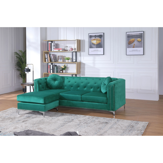 Pompano Velvet Button Tufted Sofa with Chaise