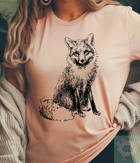 Foxy Fox Shirt, Cute Tshirt, Lover Tee, Gifts, Sketch Artists Pencil Bella Canvas, Shirt For Mom, Ladies