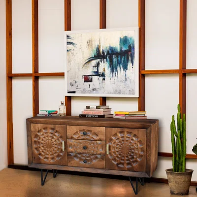 Overbeck 55.1" Wide 3 Drawer Mango Wood Sideboard