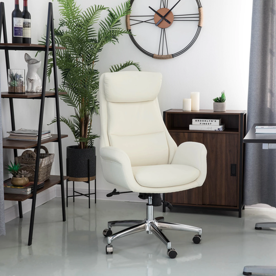 Glitzhome 48"H Mid-Century Modern Breathable Task Chair Leatherette Adjustable Office Chair
