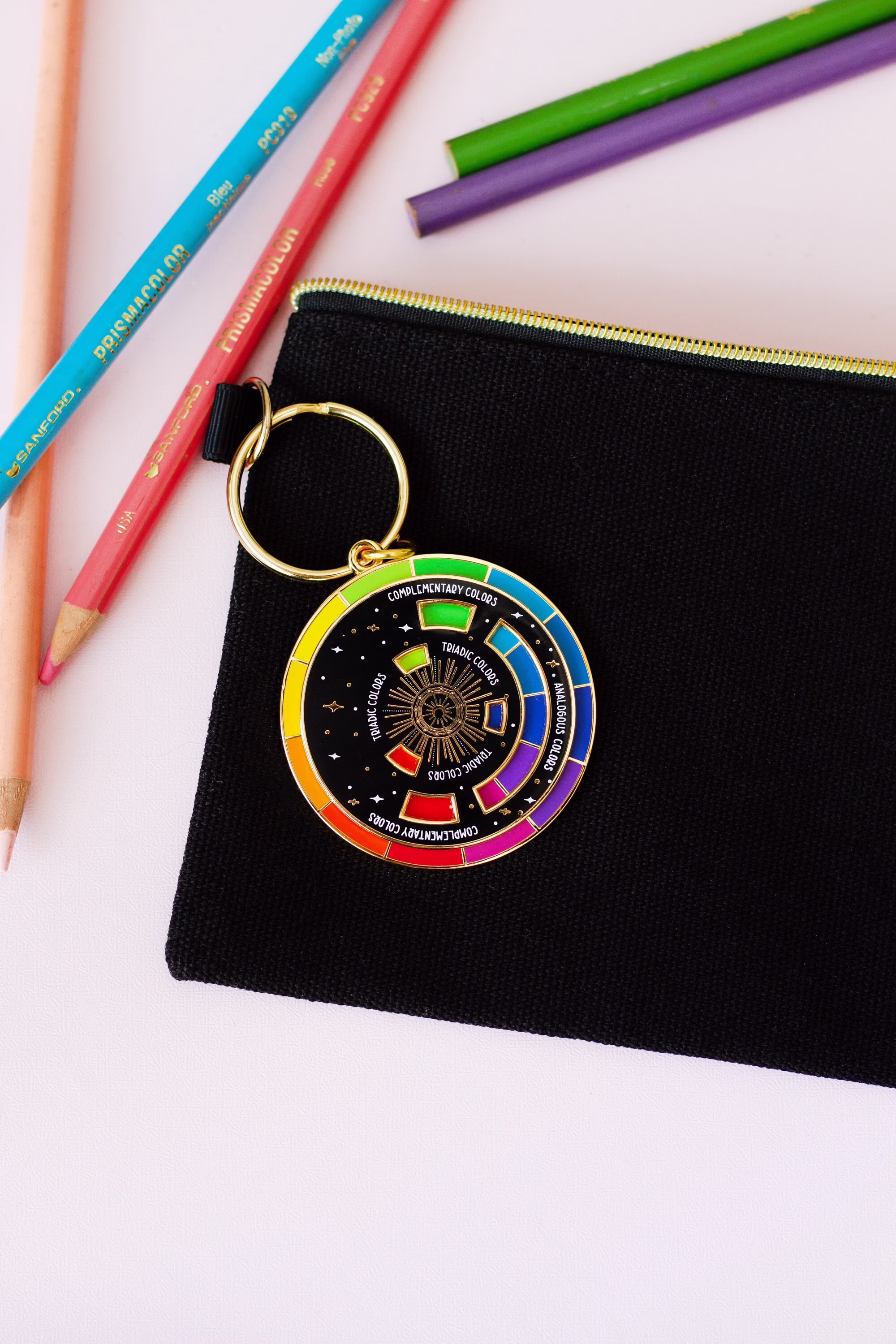 Preorder Black-Gold Original Color Wheel© Keychain, Interactive Art Teacher Gift, Bag Painters Enamel