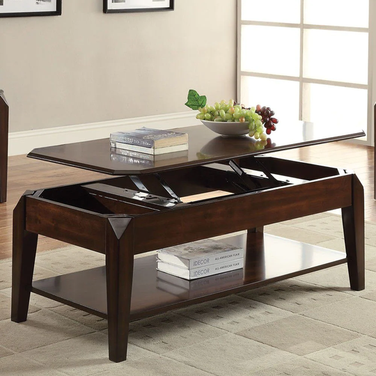 Aoolive Lift Top Living Room End Table Coffee Table in Walnut