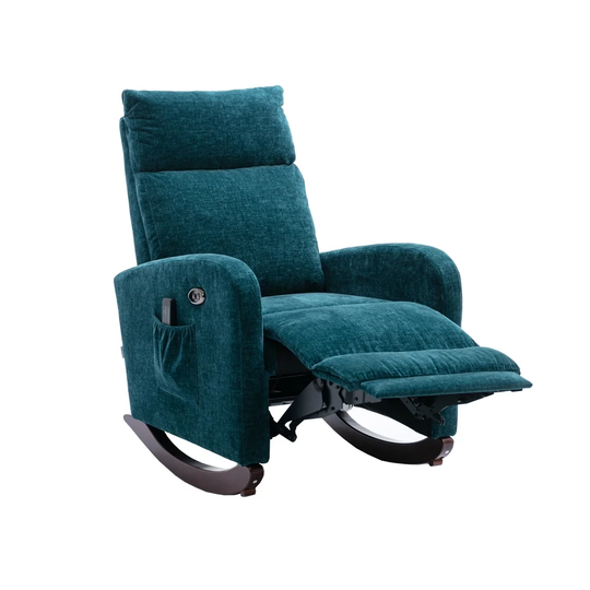 Modern Comfortable Teal Rocking Chair with 8 Massaging Modes - 25.59'' x 38.18'' x 38.58''