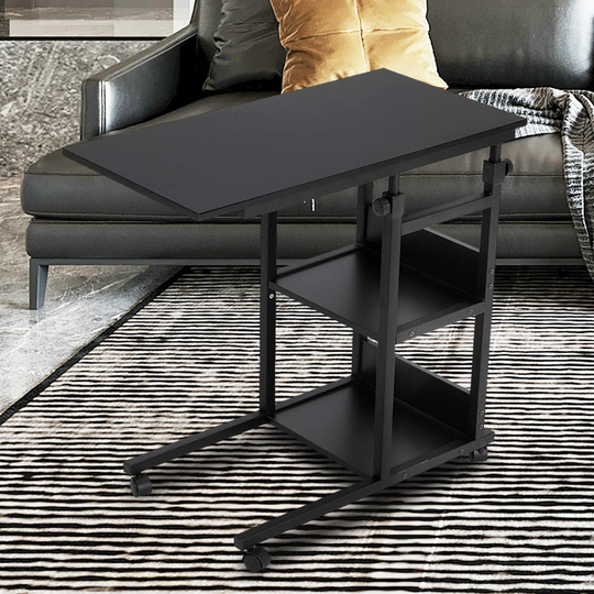 Height Adjustable End Table with Shelf, Wheels