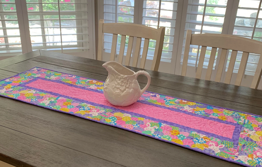 Easter Bunny Table Runner Quilt, Spring Purple, Pink, Eggs, Handmade Quilt