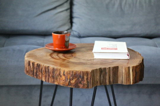 Round Coffee Table, Rustic Wood Slab Modern Hairpin Legs End Mid Century Live Edge Gift