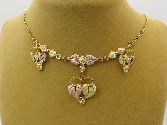 Vintage 12K Tri-Colored Black Hills Gold Ornate Festoon Necklace