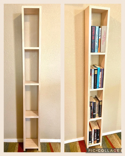 57" Tall Narrow Bookshelf, Assembled Wooden Farmhouse/Cottage/Modern Bookcase, Unfinished Furniture, Storage