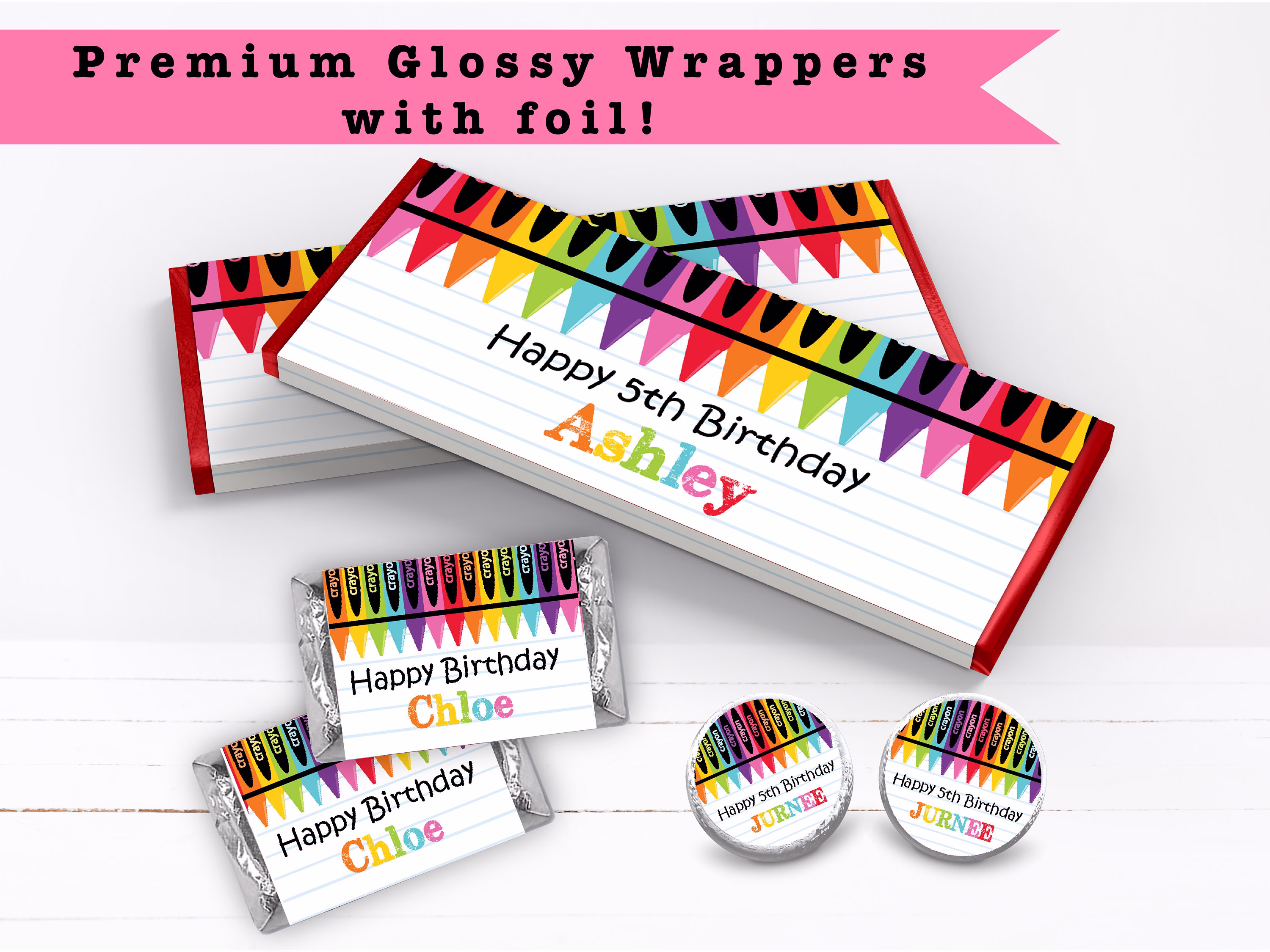 Coloring Crayon Art Colorful Rainbow - Printed Candy Bar Wrapper Labels Chocolate Kiss Stickers