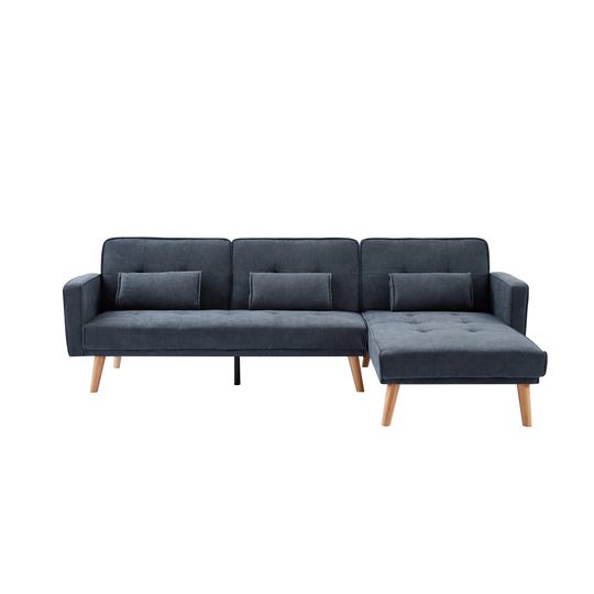 Convertible Linen Fabric Sleeper Sectional Sofa Bed with Chaise for Living Room
