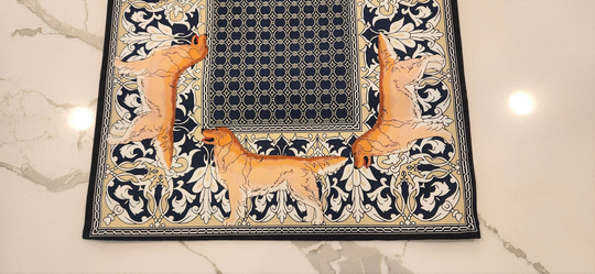 Golden Retriever Table Runner, Custom Designed, Gift For Her, Decor, Linen, 15 X 60", Navy Blue Tans, Mother's Day