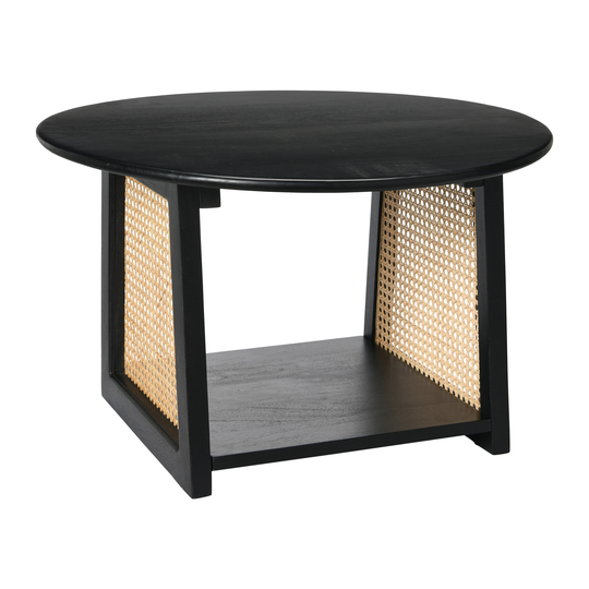 Mango Wood with Woven Cane Coffee Table; Transitional Living Room Accent Table
