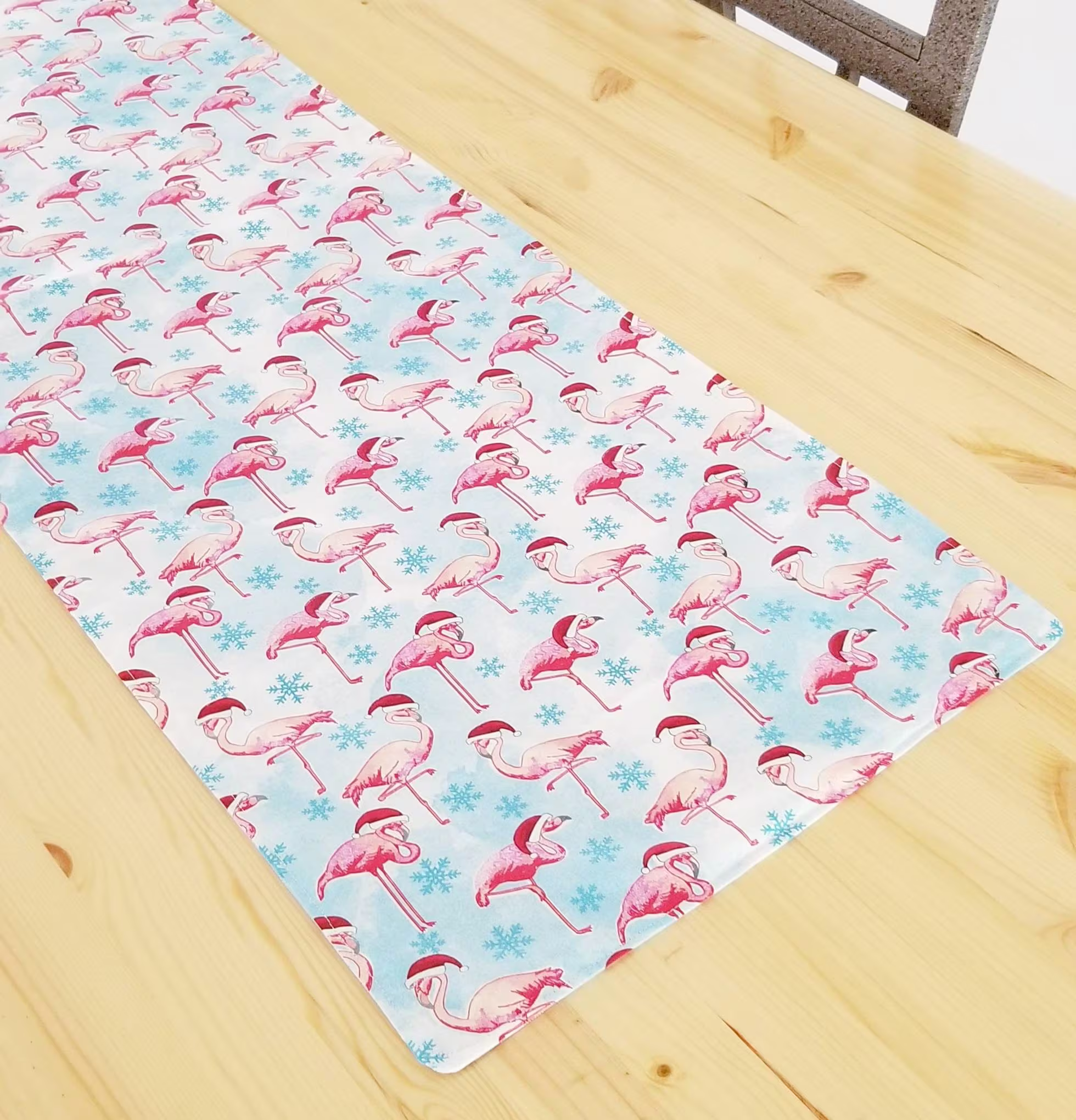 Flamingos Snow Table Runner, Christmas Farmhouse Holiday Home Decor