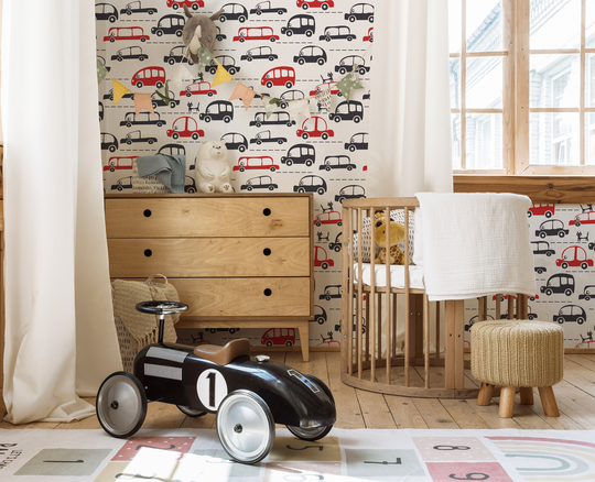 Custom Color Racing Cars Wallpaper - Retro Colors Peel & Stick Removable For Kids Bedrooms Self Adhesive Boys Mural 214