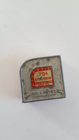 Vintage Early 1960's "Atlantic" Brand Model #s85W 8Ft White Tape Measure