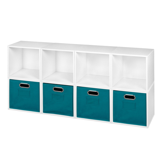 Noble Connect Storage Set - 8 Cubes and 4 Canvas Bins- White Wood Grain/Teal