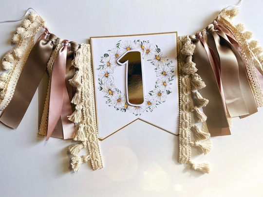 Floral 1st Birthday High Chair Banner | Daisy Boho Spring Bunny Our Little Is One