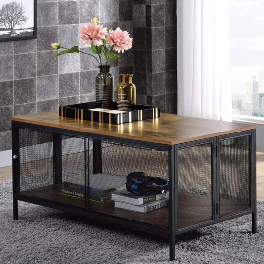 Wood Coffee Table Rectangular Cocktail Table with Storage