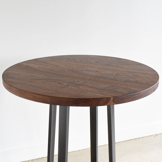 Round Walnut Kitchen Table/Counter Or Bar Height Pub Industrial Bistro Restaurant Cafe